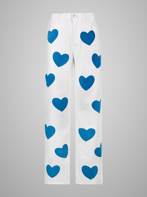 Sweet Heart-printed High Rise Straight Jeans
