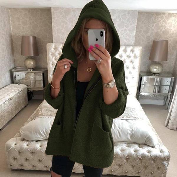 Daily Casual Zipper Solid Color Hooded Coats-Corachic