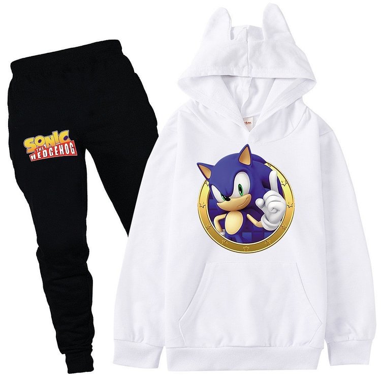 Mayoulove Sonic The Hedgehog Print Girls Boys Hoodie Pants Suit Long Outfit Set-Mayoulove