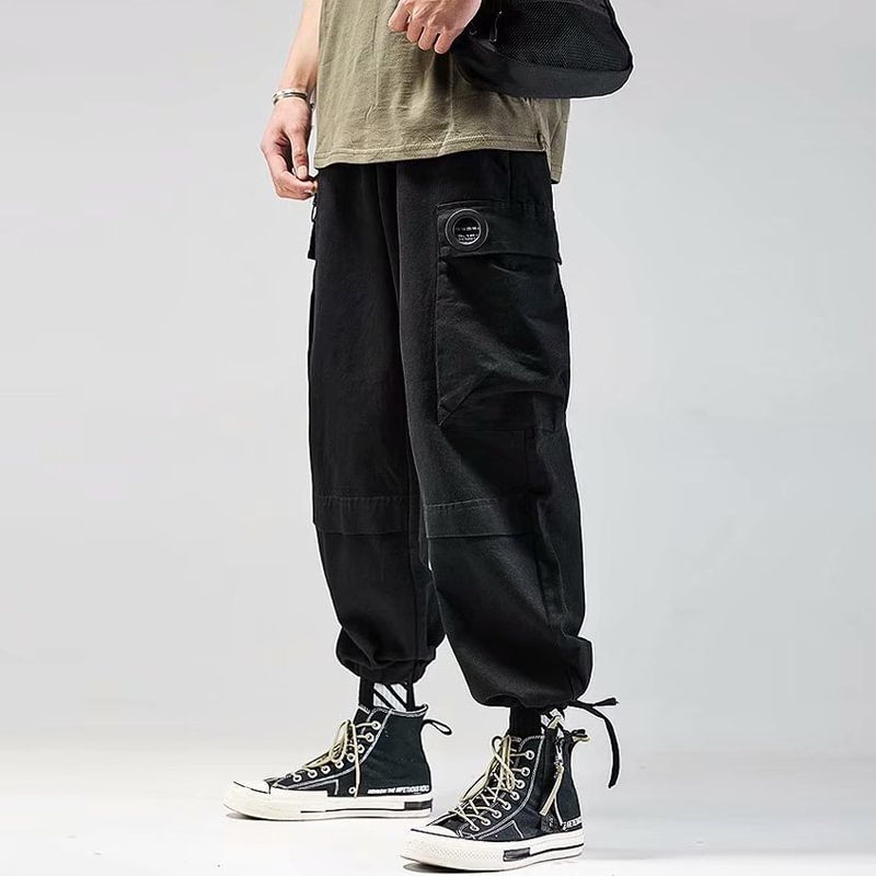 Fashionable Pocket Drawstring Solid Color Pants / Techwear Club / Techwear
