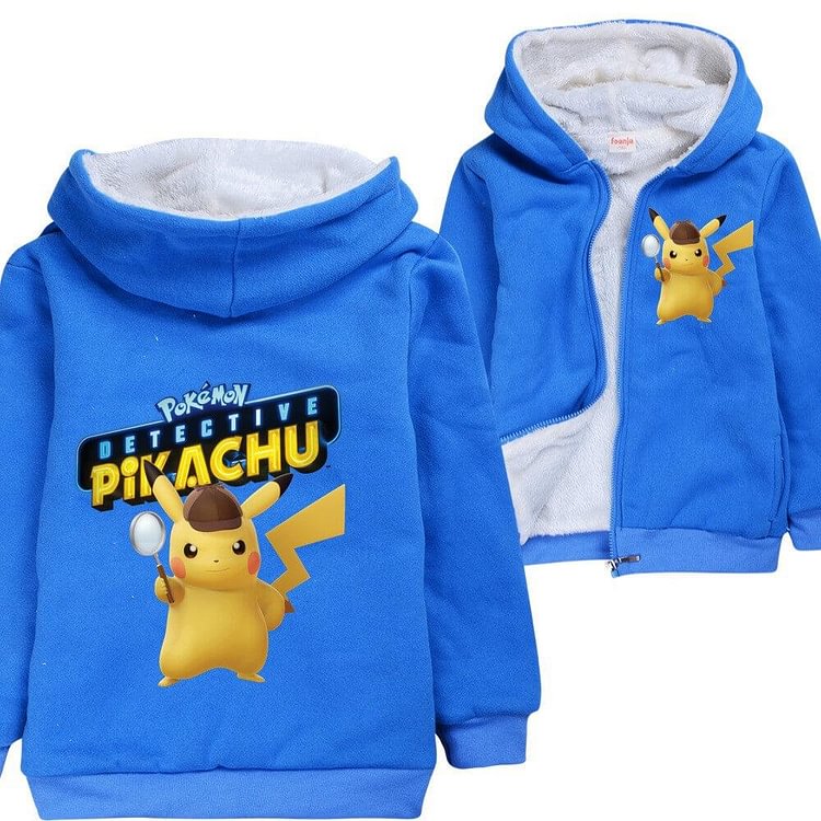 Mayoulove Pokemon Go Detective Pikachu Boys Fleece Lined Zip Up Cotton Hoodie-Mayoulove