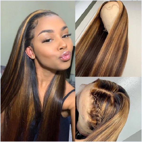 HD Melted Lace Wig丨10-38 Inches Gold And Brown Mix Straight Hair丨13x4 Ultra Thin Seamless Lace Wig That Fits To The Scalp