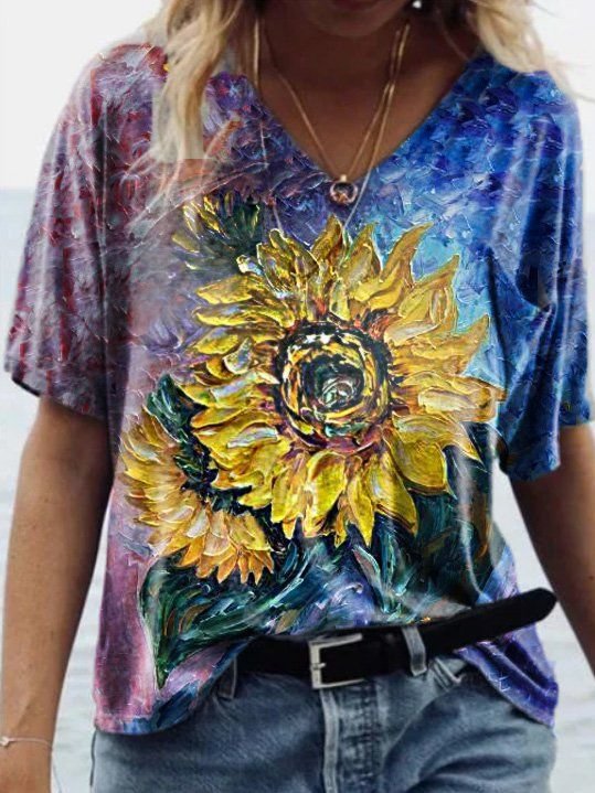 Sunflower Oil Painting Casual Tees