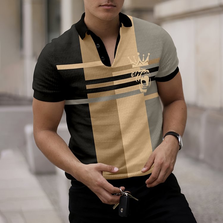 BrosWear Sleek Geometric Casual Short  Sleeve Polo Shirt
