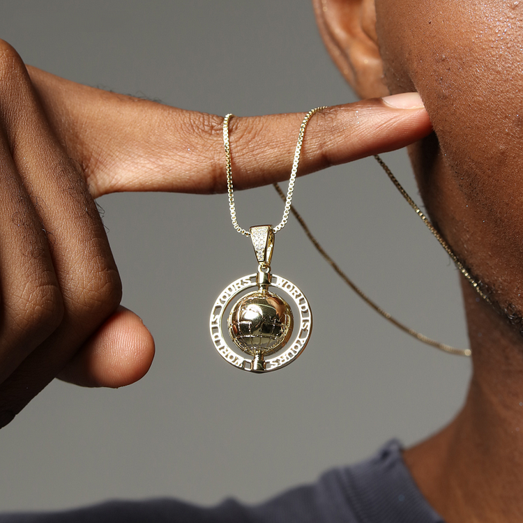 Earth's Rotating Pendant Hip Hop Gold Plated Necklace Jewelry Gift