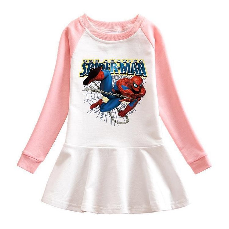 Girls The Amazing Spiderman Print Long Sleeve Cotton Sweatshirt Dress-Mayoulove