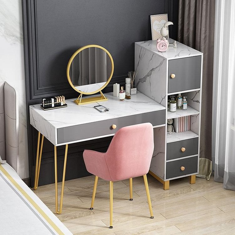 6 Drawers Scandinavian Style Dressing Table, Mirrored 6 Drawer Dressing Table