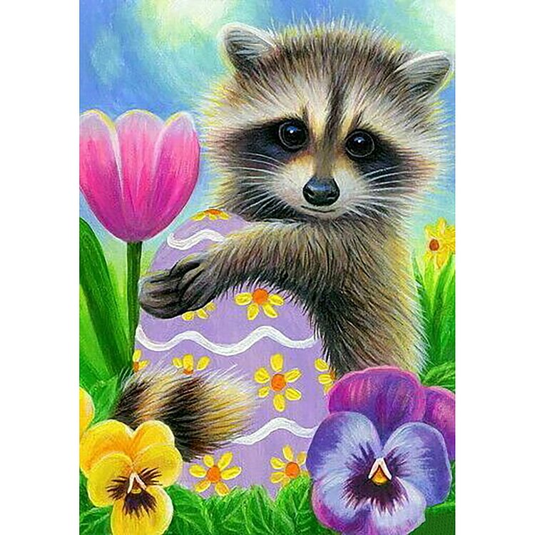 Racoon Holding Egg - Round Drill Diamond Painting - 30*40CM