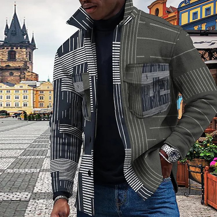 BrosWear Fashion Men's Striped Colorblock Casual Jacket