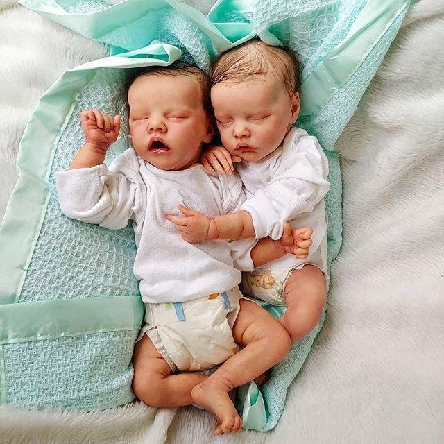 Twins 12'' Realistic Look Real Sleeping Reborn Baby Girl Dolls Alessia and Alexiane 2022 -Creativegiftss® - [product_tag]