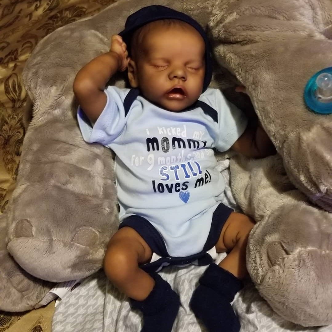 12" Mini African American Real Lifelike Soft Weighted Body Silicone Reborn Sleeping Baby Boy Doll Named Allen