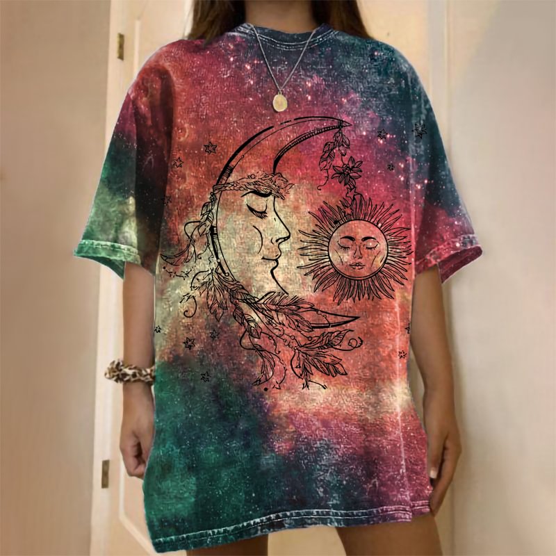   Milky Way sun and moon tie-dye print designer T-shirt - Neojana