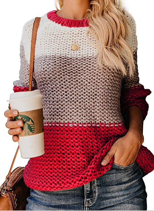 Women's knitted sweater stitching pullover sweater-Corachic
