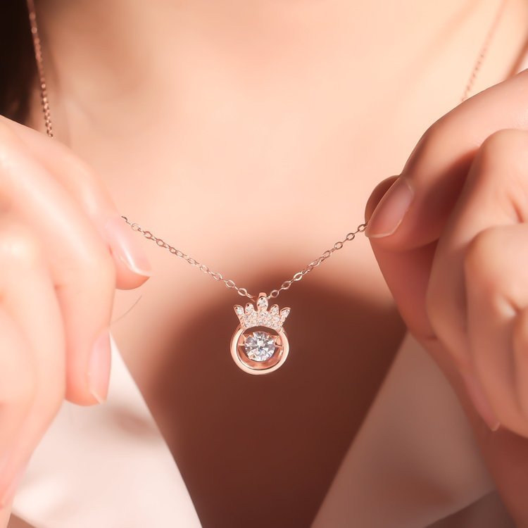 For Sister - S925 Straighten Your Crown Sterling Silver Crystal Pendant Crown Necklace