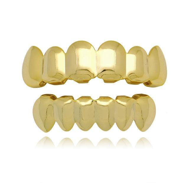 14k Gold Teeth Grillz Set Top Bottom Tooth-VESSFUL