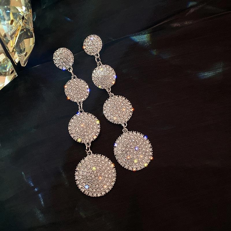 Full Rhinestone Round Drop Earrings for Women Big Party Jewelry-VESSFUL