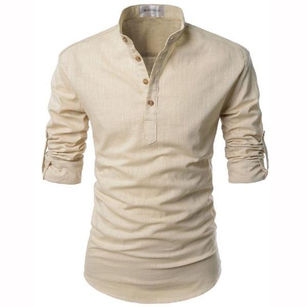 Men's Stand Neck Long Sleeve Shirt-Corachic