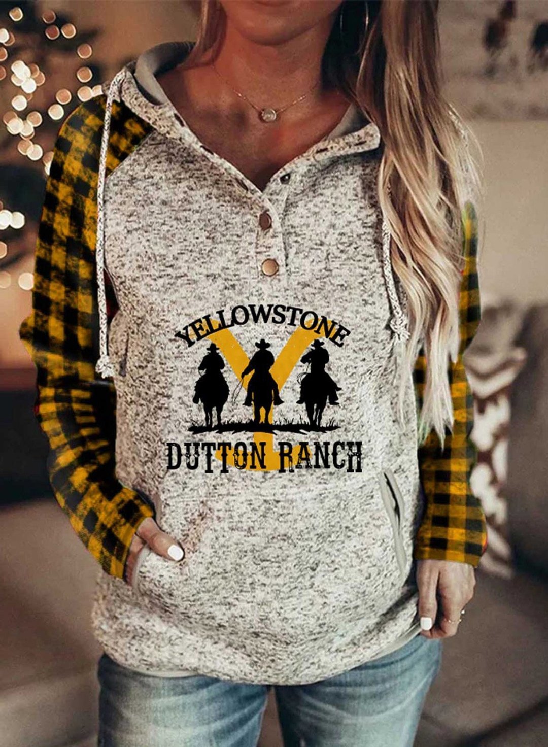 Kesicily Women's Yellowstone Dutton Ranch Tv Shows Hoodies Plaid Letter Long Sleeve Casual Pocket Hoodie - vzzhome