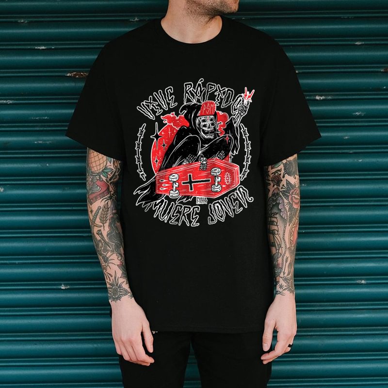Skateboard skull print men's t-shirt designer - Krazyskull