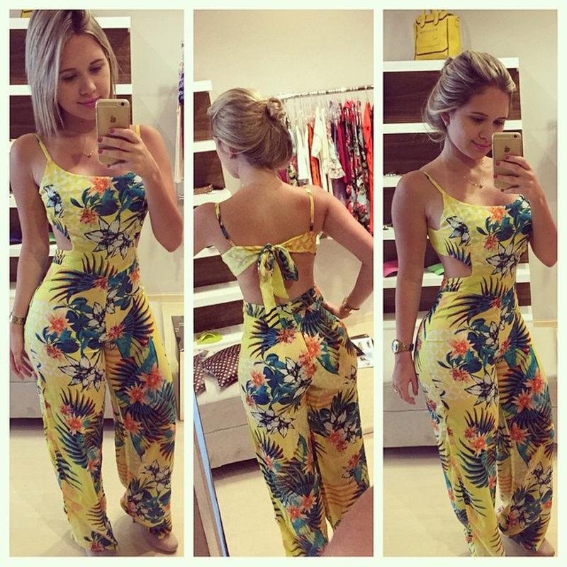 Women Clubwear Summer Bodycon Party Jumpsuit Romper Trouser Ladies Fit and Flare Floral Bandage Jumpsuits Female Clothing P16401