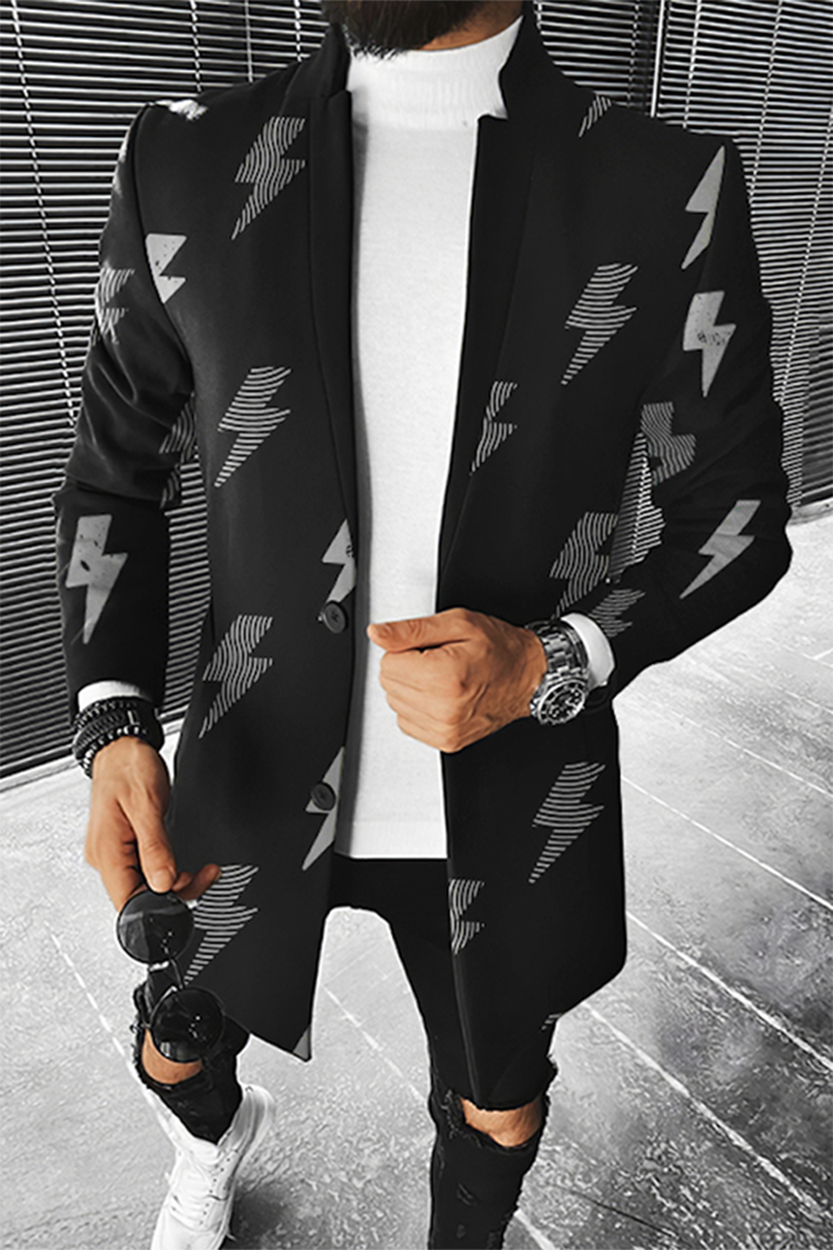 Tiboyz Men's Geometric Pattern Casual Stand Collar Coat