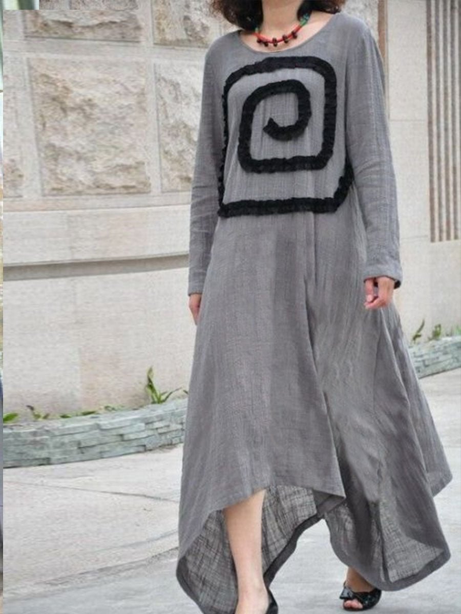 Linen Asymmetrical Trimming Casual Maxi Dress