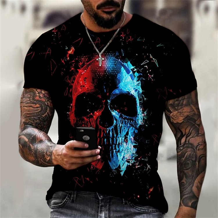 Summer Horror Skull Short Sleeve Tops Casual Loose Men's T-Shirts