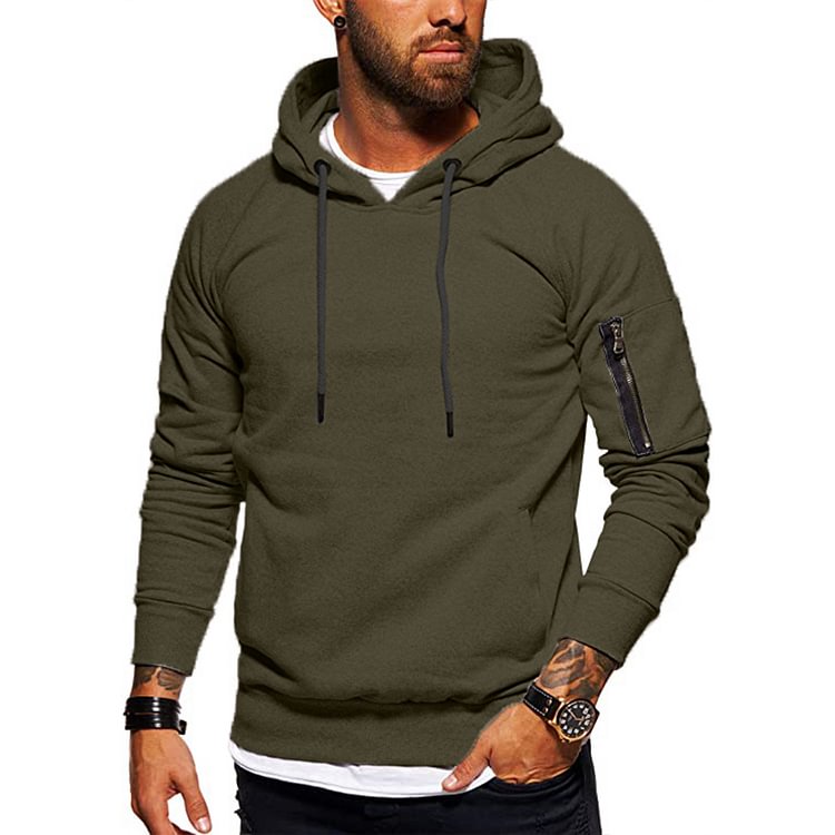 BrosWear Men'S Casual Hooded Hoodie armygreen