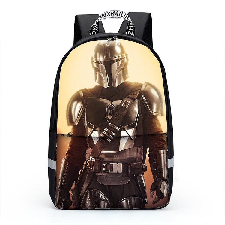 Mayoulove Middle School Backpack 3D The Mandalorian Printed Black Book Bag For Teens Boys Girls-Mayoulove