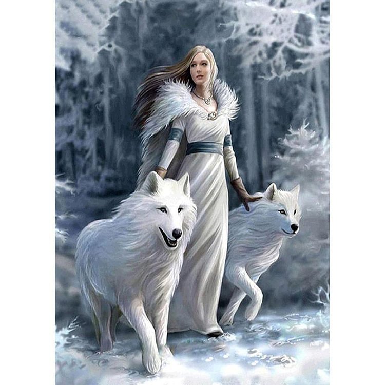 Snow Wolf Beauty - Full Round Drill Diamond Painting - 30x40cm(Canvas)