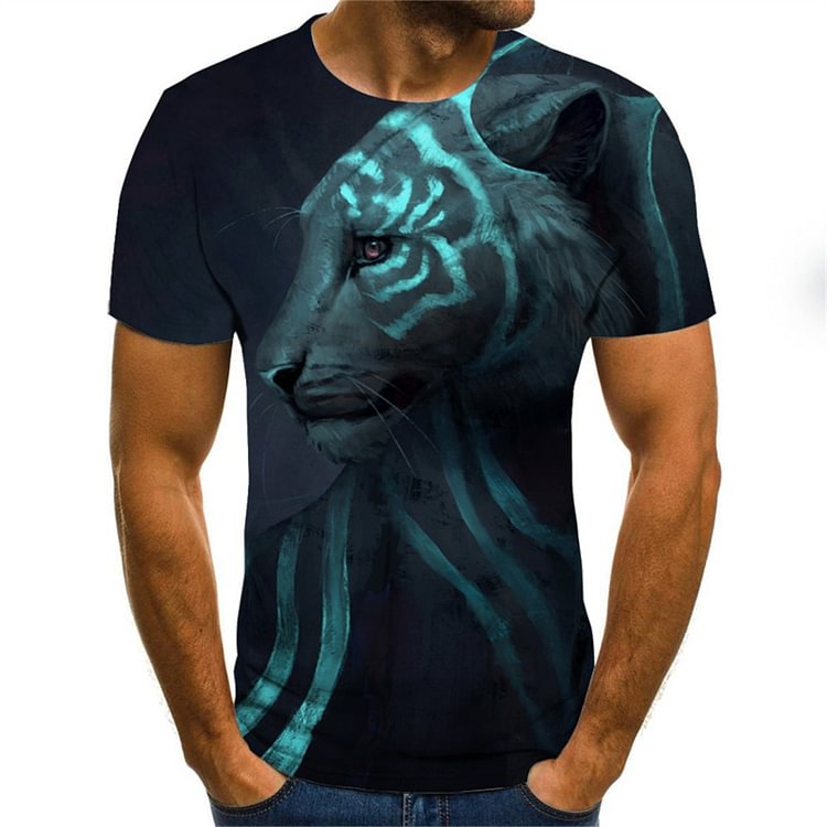 Tiger Pattern Summer Streetwear O-Neck Short Sleeve Men's T-Shirts