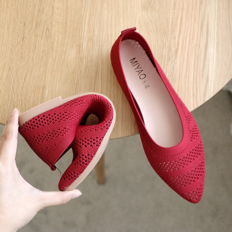 Knitted Soft Sole Casual  Pointed Flat Shoes