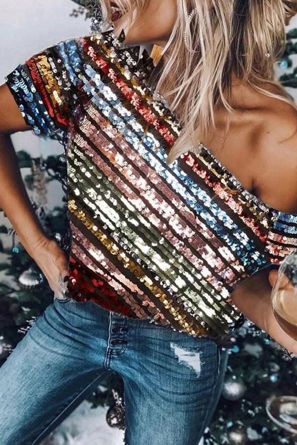 Sexy Sequined Tailored Cutout T-Shirt P14680