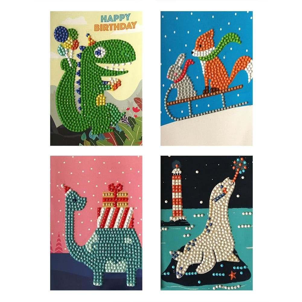 4pcs 5D DIY Diamond Painting Happy Birthday Mosaic Cards Party Gifts