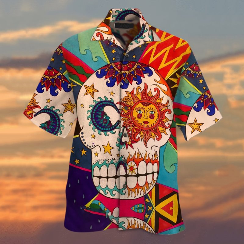 Men's skull sun print casual shirt - Krazyskull
