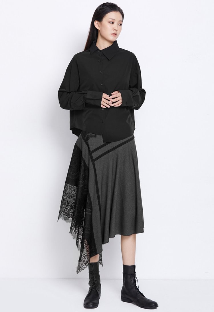 SDEER Asymmetric lapel knitted two-piece long-sleeved shirt