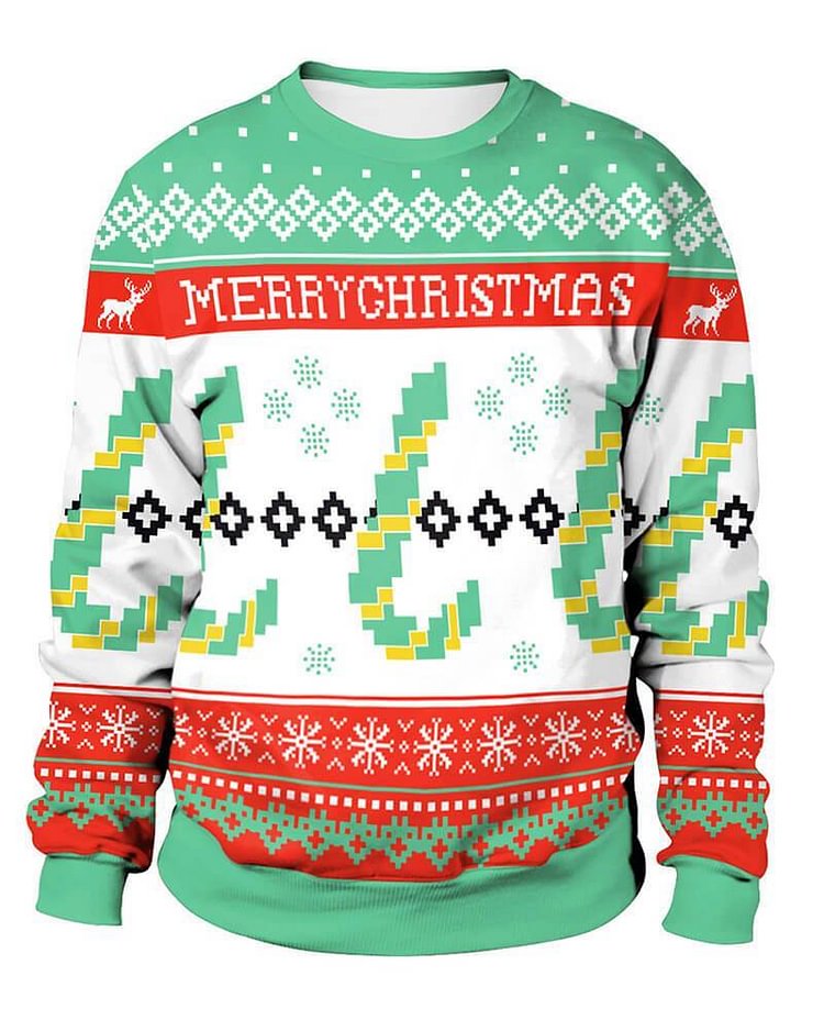 Mayoulove Merry Christmas Candy Snowflake Print Green White Pullover Sweatshirt-Mayoulove