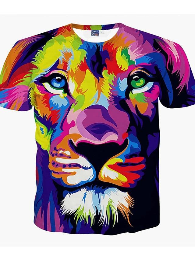 Men's Plus Size 3D Graphic Lion Print T-shirt Daily Weekend Round Neck Purple / Summer / Short Sleeve / Animal-Corachic