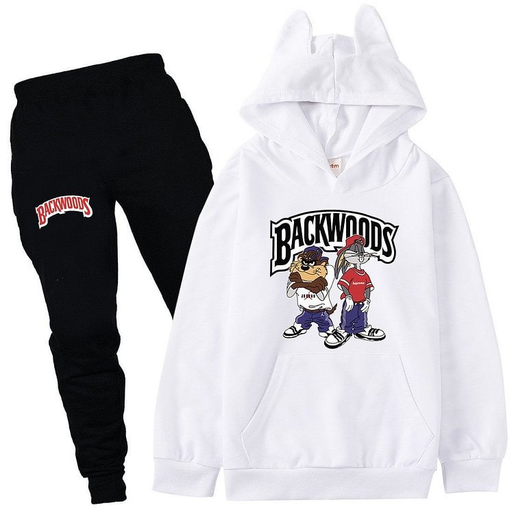 Mayoulove Backwoods Print Girls Boys Cotton Hoodie And Sweatpants Set Sportswear-Mayoulove