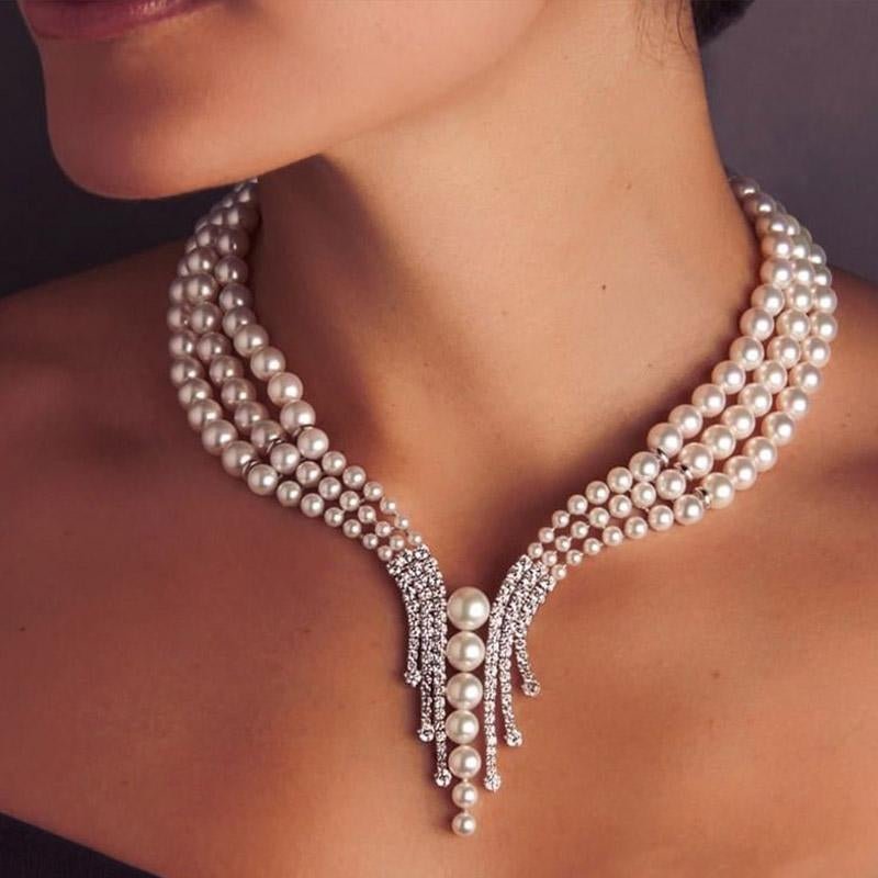 3 Layer Pearl Chains Necklaces for Women Luxury Jewellery-VESSFUL
