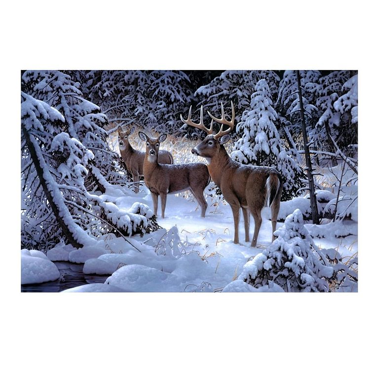 Snow Deers Elk - Diamond Painting - 30x24cm(Canvas)