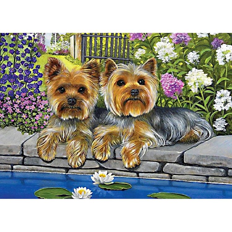 Flower Dogs - Full Round Drill Diamond Painting - 30x40cm(Canvas)