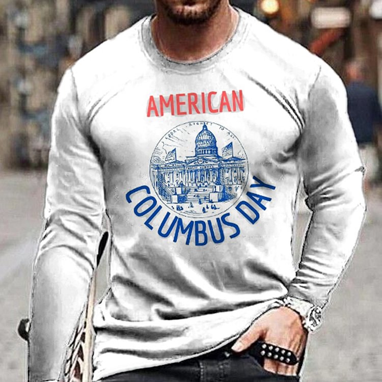 BrosWear Columbus Day Casual Long Sleeve T-Shirt