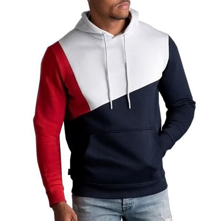 BrosWear Casual Contrast Color Drawstring Hoodie red white black