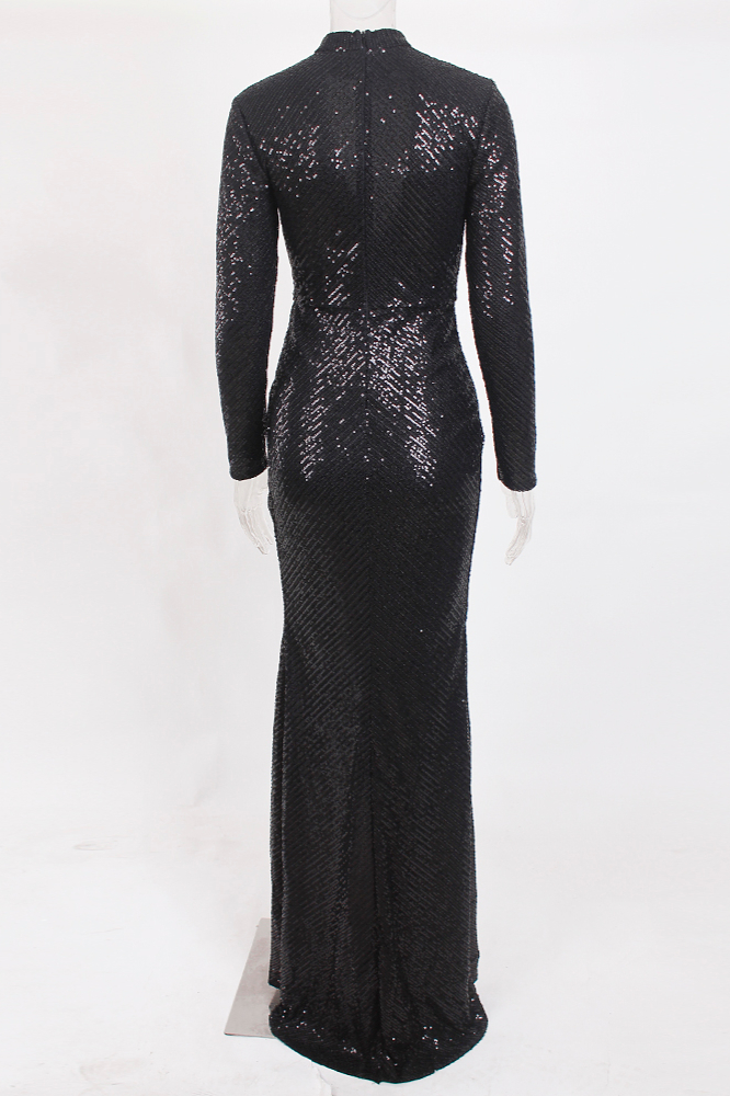 Deep VNeck Long Sleeve Sequins Prom Dress Long With FrontSplit Online