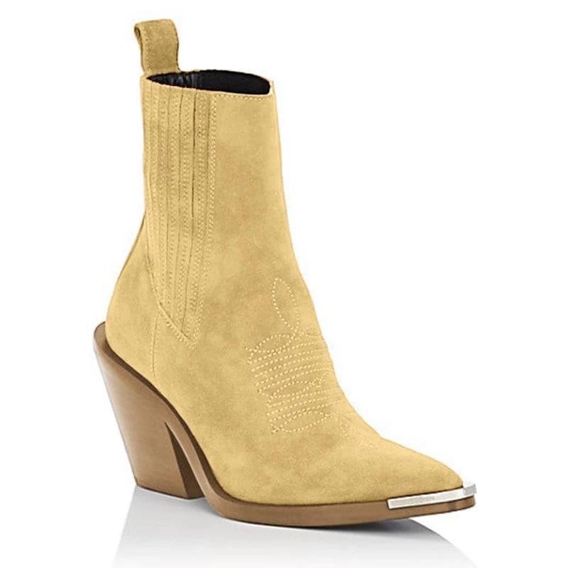 Chunky Heel Pointed Ankle Boots-Corachic