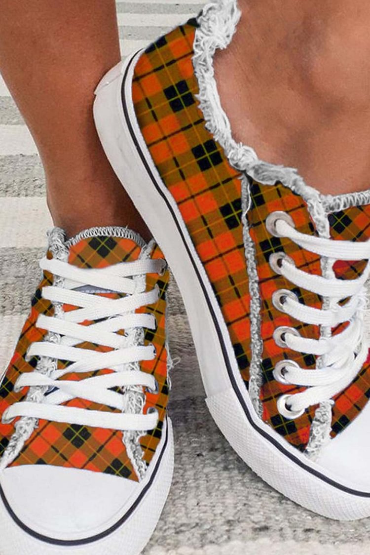 Women's Sneakers Plaid Canvas Lace-up Sneakers-Mayoulove