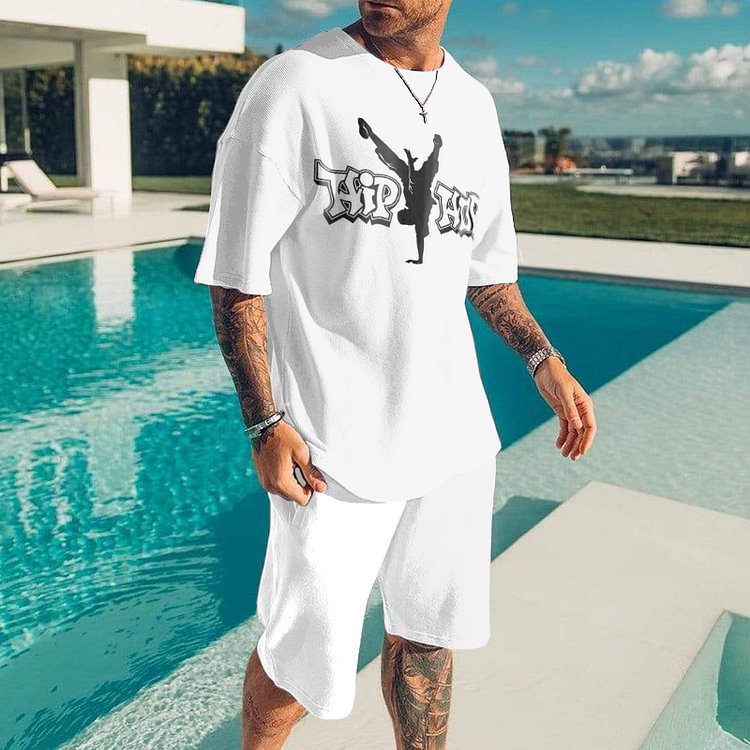 BrosWear White Hip Hop T-Shirt And Shorts Two Piece Set
