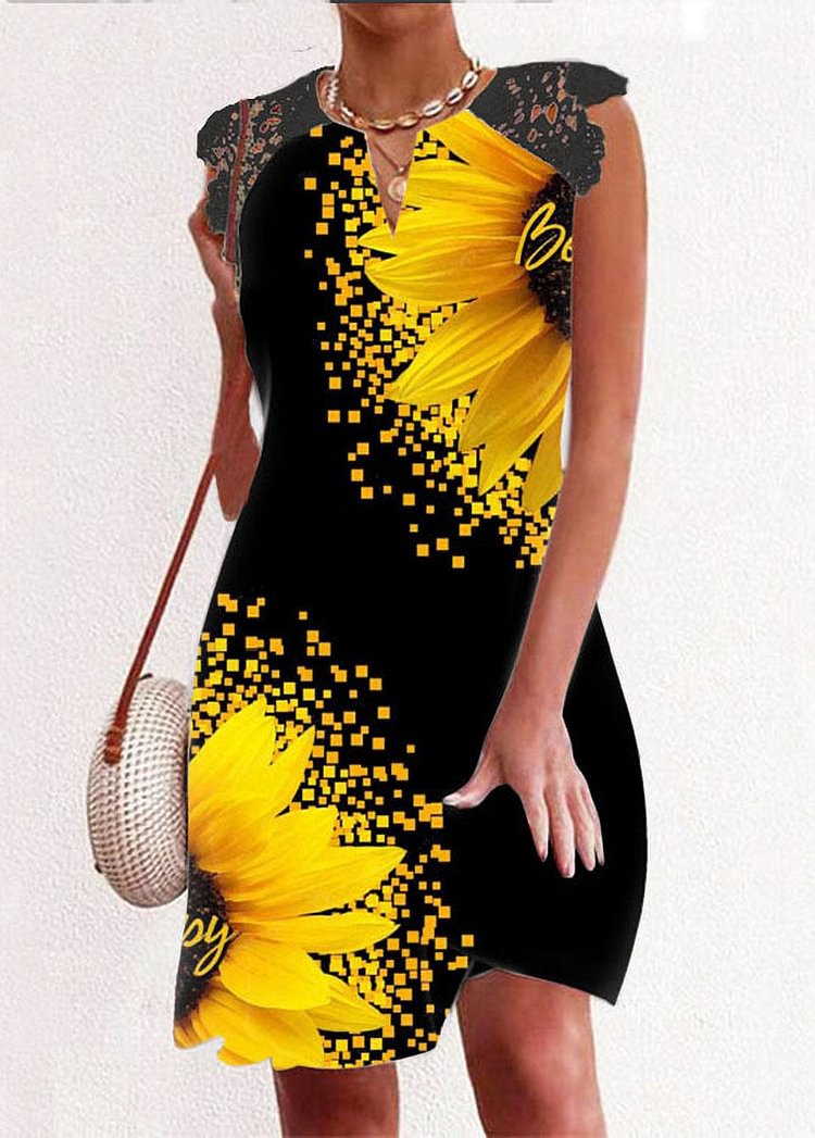 Print Lace Sleeveless Dress