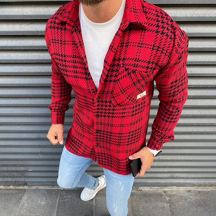 BrosWear Casual Red Check Shirt Jacket
